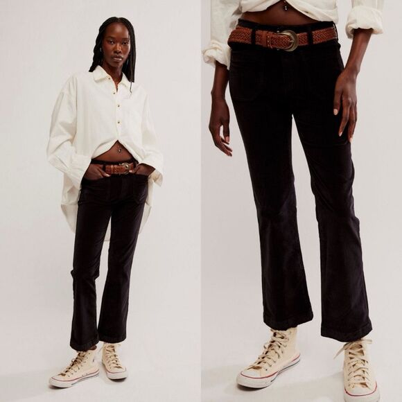 Free People High Time Velvet Kick Flare pants black | size 10 - Picture 2 of 13